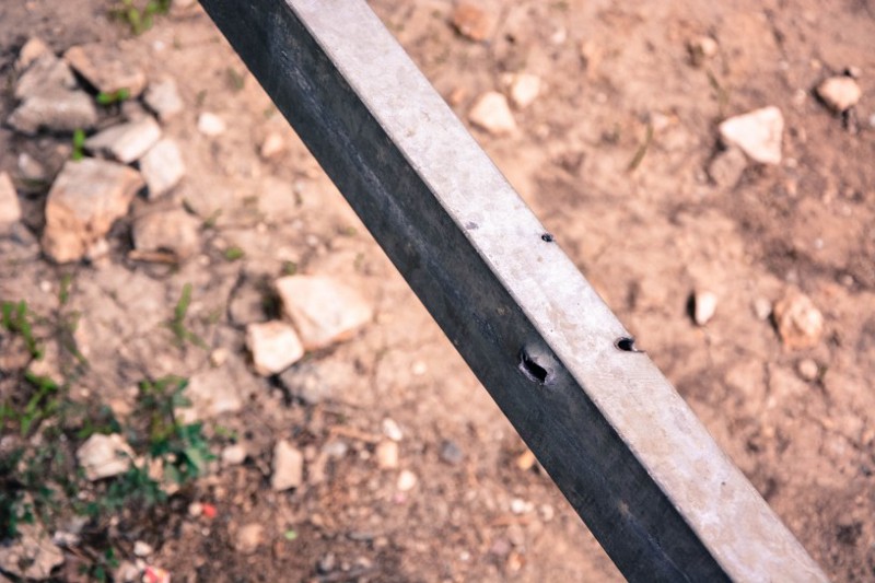 A barrier pierced by bullets used to kill a Palestinian woman in late September. CREDIT: Jack Jenkins