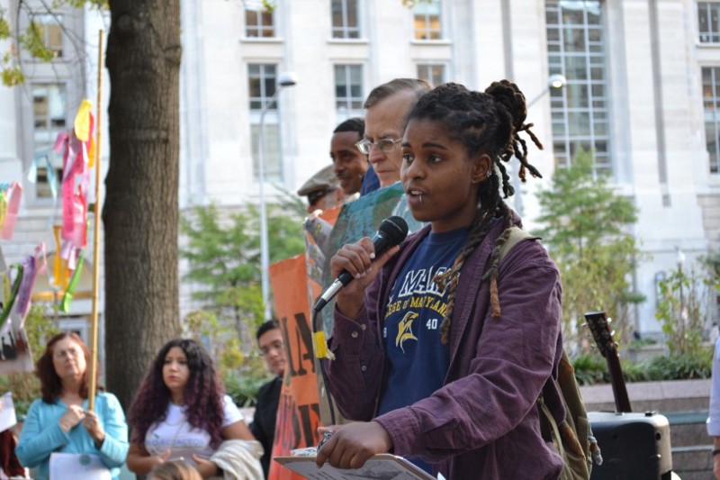 Ruth Tyson, speaking at Freedom Plaza CREDIT: Jess Colarossi