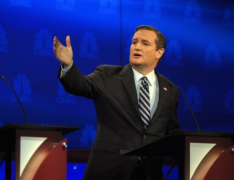 Ted Cruz talks about the mainstream media during the CNBC Republican presidential debate at the University of Colorado, Wednesday, Oct. 28, 2015, in Boulder, Colo. CREDIT: AP PHOTO/MARK J. TERRILL