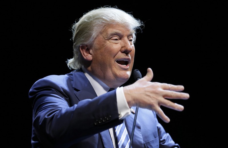 In this Nov. 12, 2015, photo, Republican presidential candidate Donald Trump speaks during a rally at Iowa Central Community College in Fort Dodge, Iowa. CREDIT: AP PHOTO/CHARLIE NEIBERGALL
