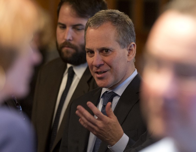 New York Attorney General Eric Schneiderman attends the State of the Judiciary at the Court of Appeals on Tuesday, Feb. 17, 2015, in Albany, N.Y. CREDIT: MIKE GROLL, AP