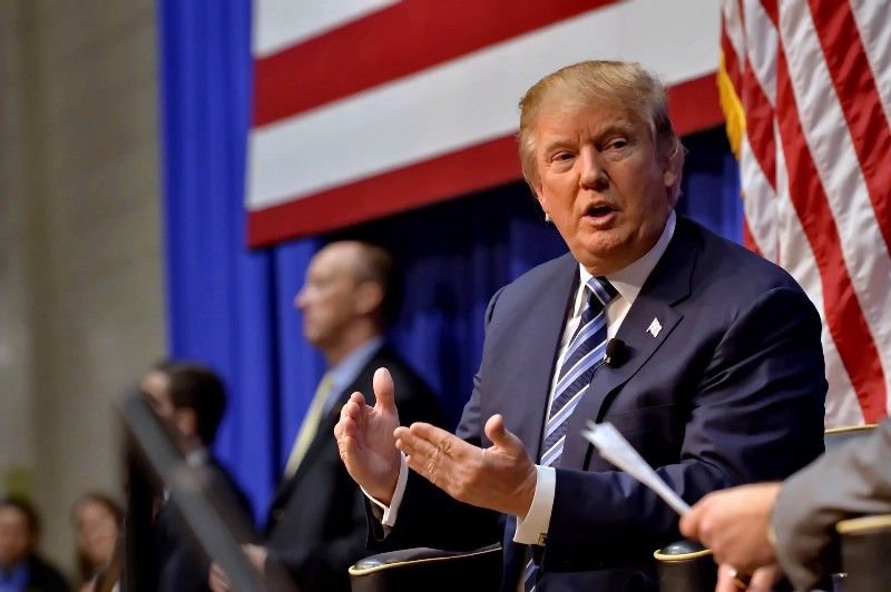 Republican presidential candidate Donald Trump speaks during a town hall meeting at the Ben Johnson Arena on the Wofford College campus, Friday, Nov. 20, 2015, in Spartanburg, S.C. CREDIT: AP PHOTO/RICHARD SHIRO