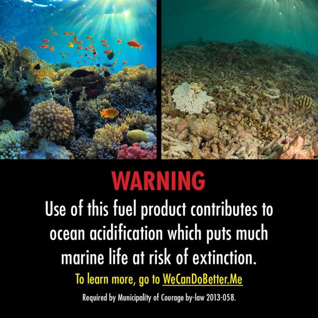 An idea for what a gas pump sticker might look like. CREDIT: Our Horizon