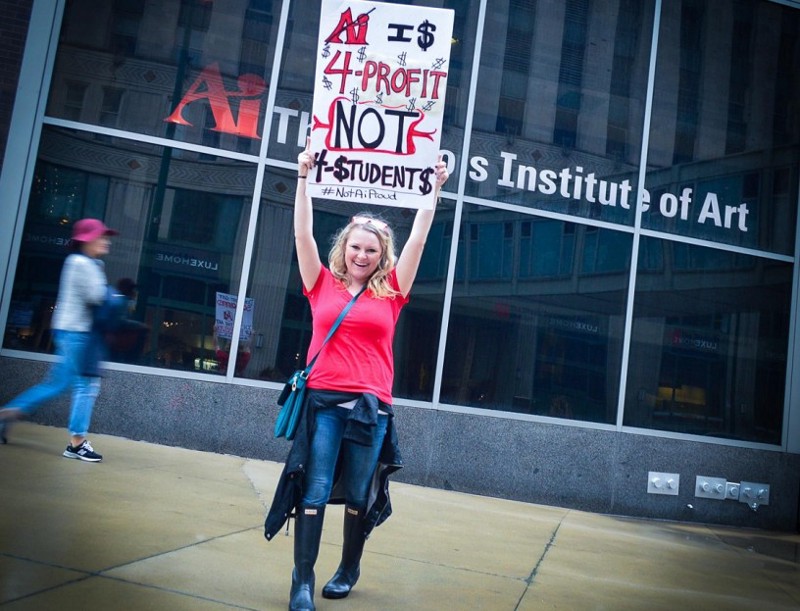 Candice Jacques at a protest at the The Illinois Institute of Art-Chicago. CREDIT: Craig Hammond