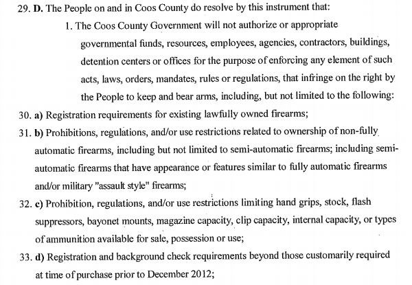 Some text in the “2nd Amendment Preservation Ordinance,” which passed with 61 percent of the vote in Coos County, Oregon on Tuesday. CREDIT: co.coos.or.us