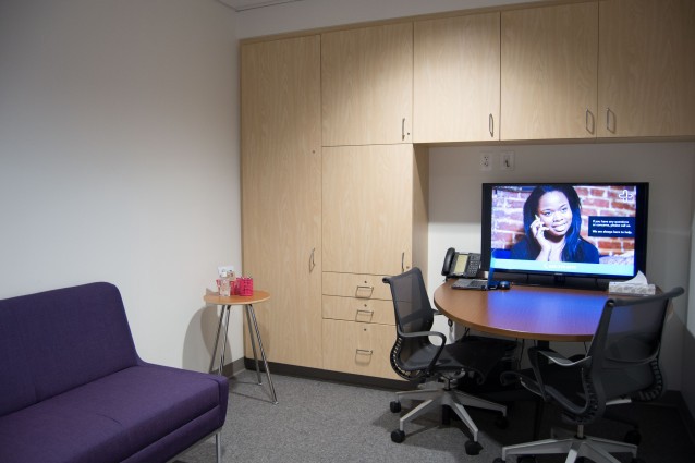 One of Carafem’s consultation rooms, where patients meet with a clinician to learn how the abortion pill works CREDIT: Courtesy of Carafem