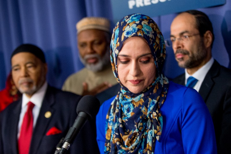A press conference held by the U.S. Council of Muslim Organizations at the National Press Club in Washington, Monday, Dec. 21, 2015. CREDIT: (AP PHOTO/ANDREW HARNIK)