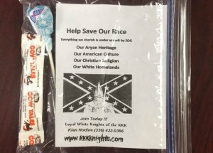 Cullman, Alabama residents have reported finding KKK fliers like this one, packaged with candy. CREDIT: AL.com