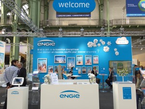 Engie’s stall at the Solutions COP21 exhibit in Paris. CREDIT: Natasha Geiling/ThinkProgress