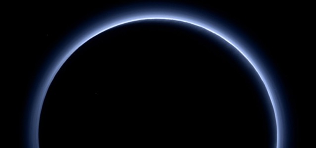 This picture, taken by NASA’s New Horizons spacecraft, shows the blue color of Plutos haze layer. CREDIT: NASA/JHUAPL/SwRI via AP