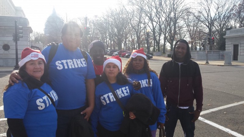 Workers on strike and organizers, outside of the Russell Senate Office Building on Dec. 12, 2015 CREDIT: Jess Colarossi