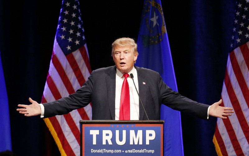 Republican presidential candidate Donald Trump speaking at a rally in Las Vegas CREDIT: AP PHOTO/JOHN LOCHER