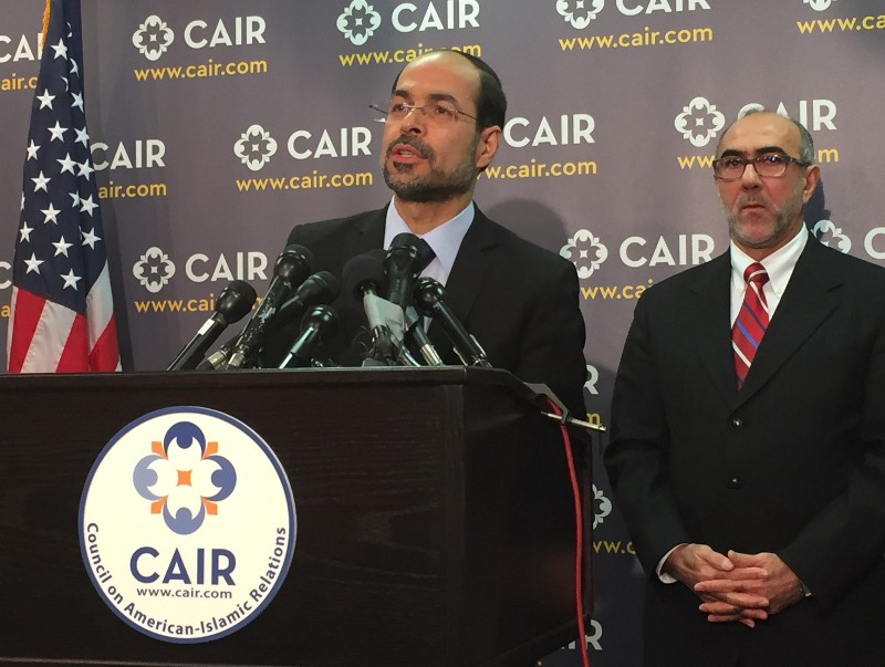 Nihad Awad, the executive director of the Council on American-Islamic Relations, speaks during a news conference of Muslim leaders at CAIRs office near the U.S. Capitol on Saturday, Nov. 14, 2015, in Washington. CREDIT: AP PHOTO/JESSICA GRESKO