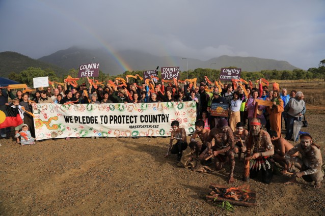 More that 120 people peacefully protest at the Abbot Point Convergence against mining company Adani’s proposed Abbot Point and Galilee Basin coal projects. CREDIT: Jeff Tan/Courtesy Sierra Club