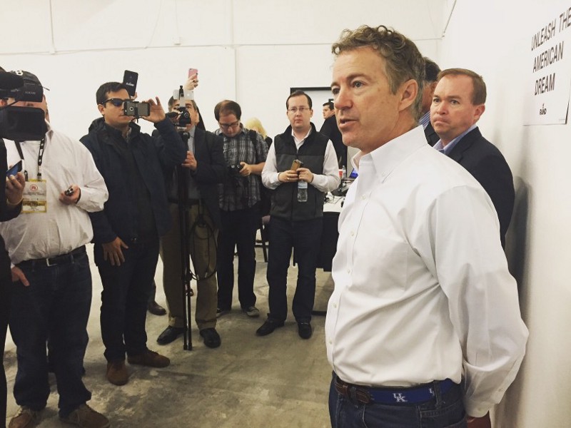 Republican presidential candidate Rand Paul takes questions from reporters on December 15, 2015. CREDIT: Emily Atkin