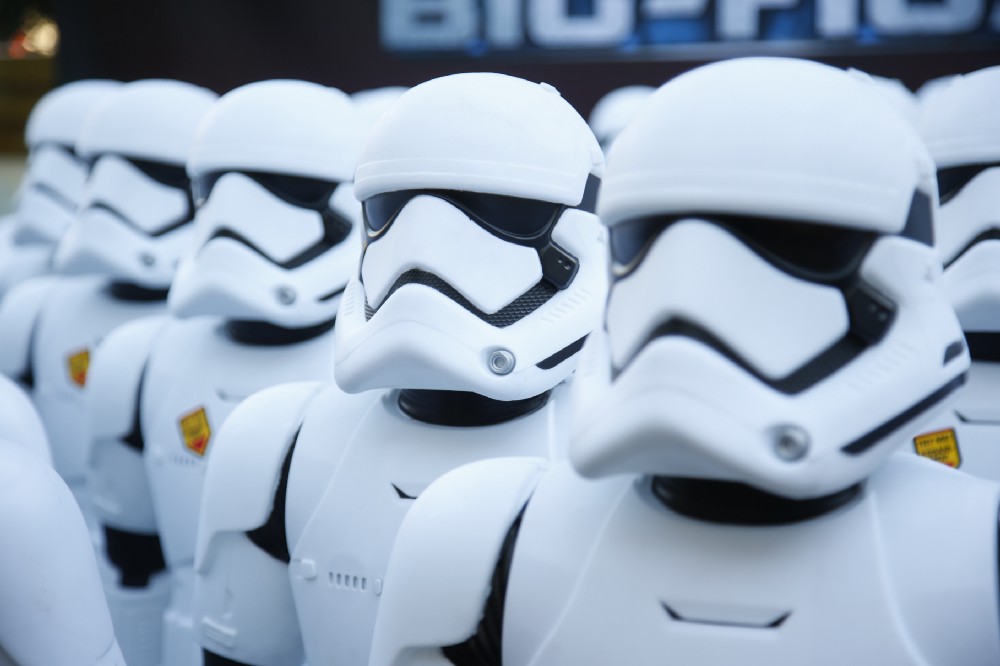 Over 100 JAKKS BIG-FIGS Stormtrooper action figures are seen as a part of an installation at The Americana at Brand for the opening of Star Wars: The Force Awakens, Thursday, Dec. 17, 2015, in Glendale, Calif. The new BIG-FIGS Stormtroopers, inspired by the latest Star Wars movie, are available now at all major retailers. (Photo by Danny Moloshok/Invision for JAKKS/AP Images) CREDIT: DANNY MOLOSHOK/INVISION FOR JAKKS/AP