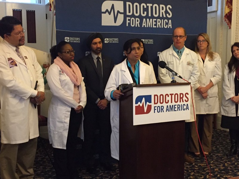 Dr. Nina Agrawal speaks at the Wednesday press conference. CREDIT: ALEX ZIELINSKI