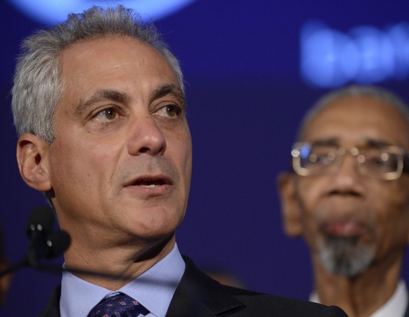 Chicago Mayor Rahm Emanuel announcing spending cuts to Chicago Public Schools CREDIT: AP PHOTO/PAUL BEATY