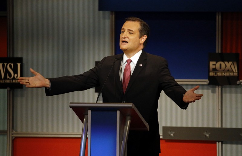 Ted Cruz speaks during Republican presidential debate CREDIT: AP/ MORRY GASH