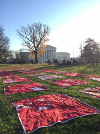 The Monument Quilt displayed in front of the Supreme Court on Monday morning. CREDIT: FORCE