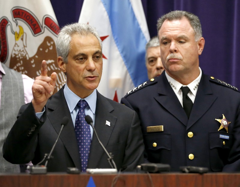 Chicago Mayor Rahm Emanuel, left, and Police Superintendent Garry McCarthy speak at a news conference, Tuesday, Nov. 24, 2015, in Chicago, announcing first-degree murder charges against police officer Jason Van Dyke in the Oct. 20, 2014, death of Laquan McDonald. CREDIT: AP PHOTO/CHARLES REX ARBOGAST