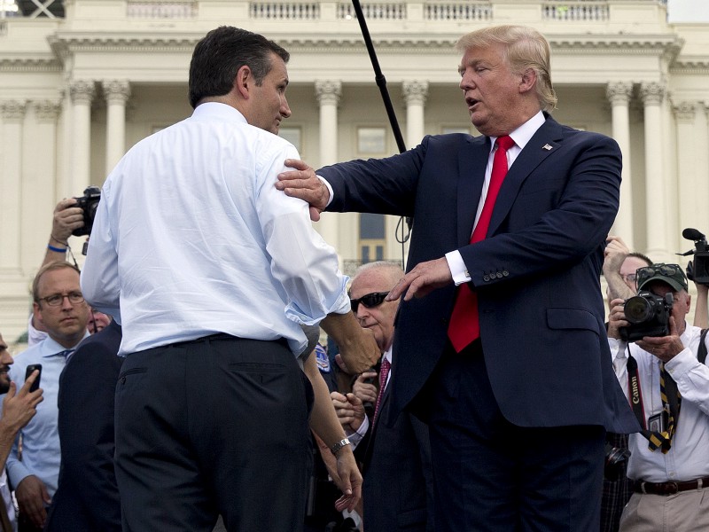 Donald Trump and Sen. Ted Cruz (R-TX) at a Washington, D.C. rally in September. CREDIT: AP PHOTO/CAROLYN KASTER
