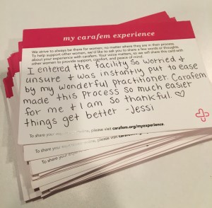 Handwritten feedback about one patient’s experience at Carafem CREDIT: TARA CULP-RESSLER