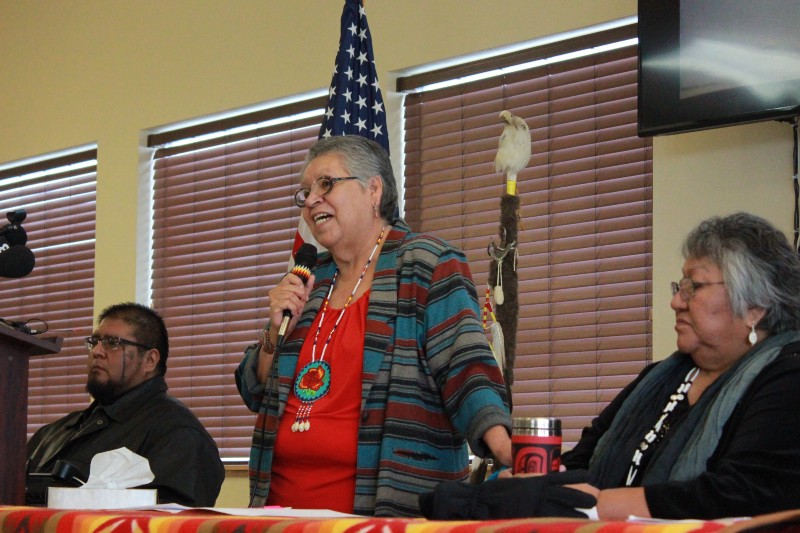 Burns Paiute tribe chair Charlotte Rodrique addresses reporters during a press conference in response to the armed occupation of the nearby Malheur National Wildlife Refuge CREDIT: AP PHOTO, MANUEL VALDES