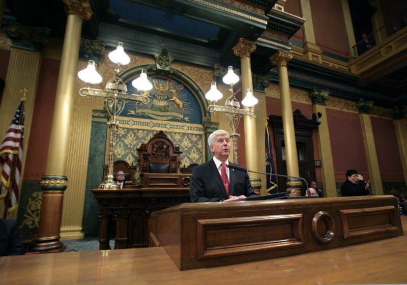 Gov. Rick Snyder (R-MI) took some responsibility for the Flint water crisis in his State of the State last Tuesday CREDIT: AP PHOTO/AL GOLDIS