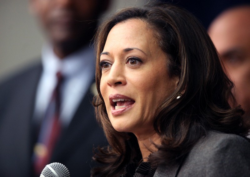California Attorney General Kamala Harris speaks during a news conference in Los Angeles in 2012. Harris’ office is reportedly investigating ExxonMobil. CREDIT: AP PHOTO/RICHARD VOGEL