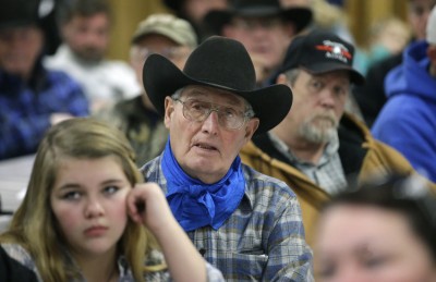 Rancher Jerry Miller looks on during the Harney County town hall called to discuss the occupation of the Malheur National Wildlife Refuge. CREDIT: AP Photo, Rick Bowmer
