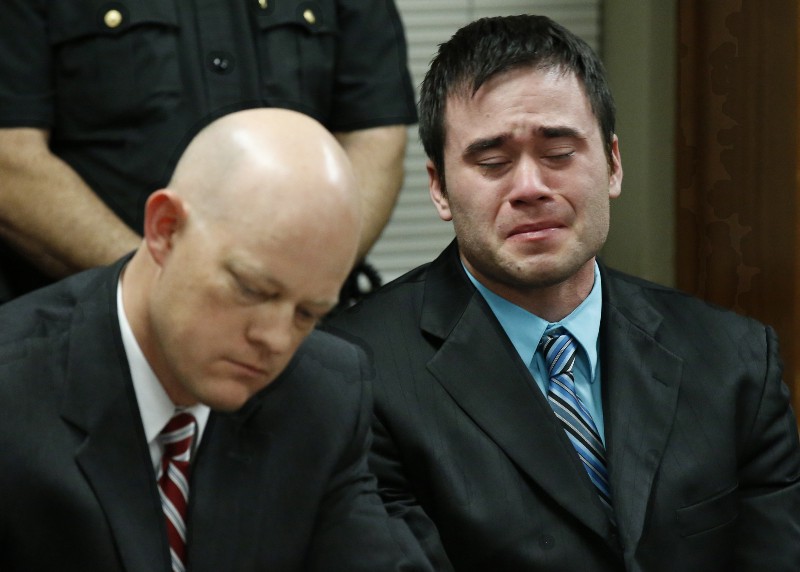 Daniel Holtzclaw cries as he learns a jury has convicted him of serial sexual abuse of black women while on duty. CREDIT: AP PHOTO/SUE OGROCKI, POOL, FILE
