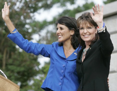2008 Republican vice presidential nominee Sarah Palin campaigned for Haley in 2010 CREDIT: AP Photo/Mary Ann Chastain