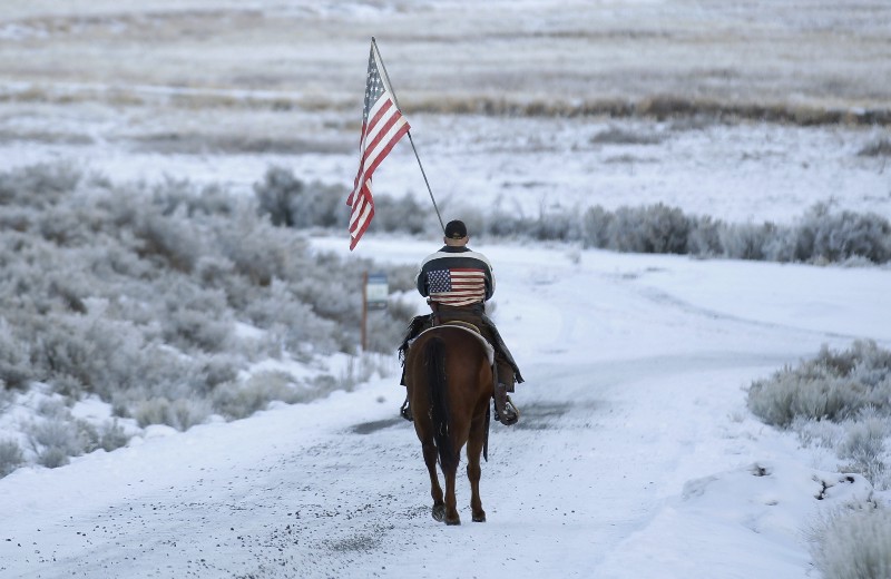 Cowboy Dwane Ehmer, of Irrigon Ore., a supporter of the group occupying the Malheur National Wildlife Refuge, rides his horse at Malheur National Wildlife Refuge Friday, Jan. 8, 2016, near Burns, Ore. CREDIT: AP PHOTO/RICK BOWMER