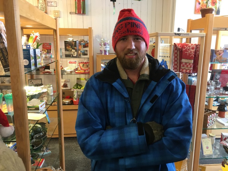 Sean Carney, a snowboard instructor from North Conway, asked Ted Cruz about climate science during a New Hampshire campaign stop. CREDIT: KIRA LERNER