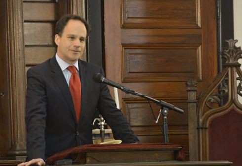 Rabbi Jonah Pesner delivers a speech in Selma, Alabama on March 8, 2015. CREDIT: SCREENSHOT FROMÂ YOUTUBE