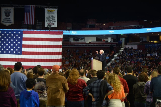 Bernie Sanders speaks to more than 5,000 voters in Greenville, SC on Sunday. CREDIT: Kira Lerner