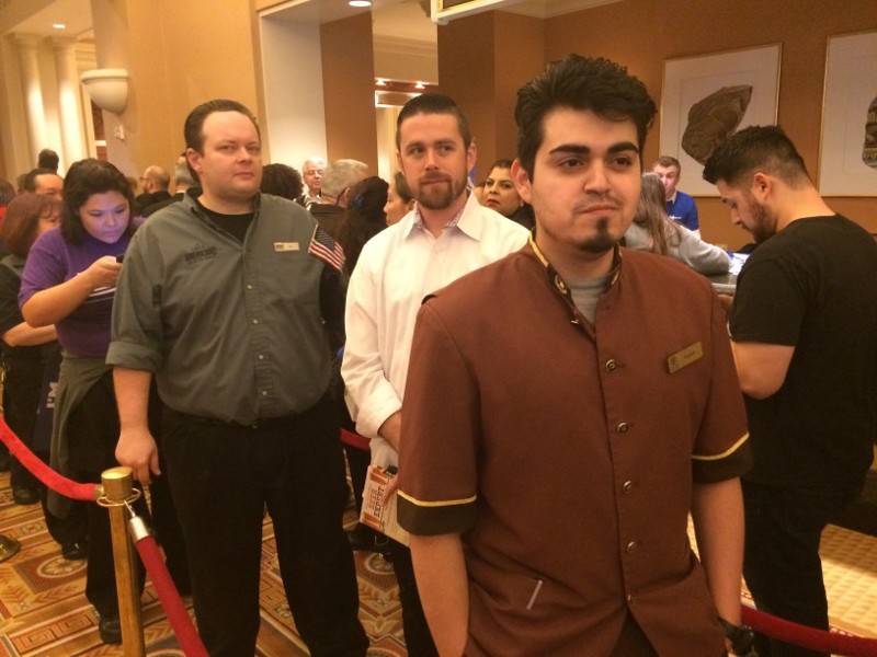 Hotel worker Miguela Ayala tells ThinkProgress why he’s feeling the Bern. CREDIT: Alice Ollstein