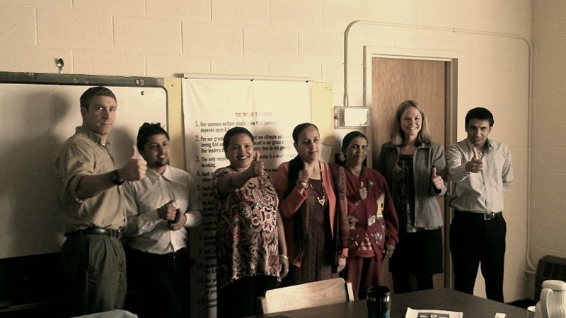 Bruchacova teaches a preventative health class to newly arrived immigrants in Laconia, New Hampshire. CREDIT: NH Partnership for Public Health