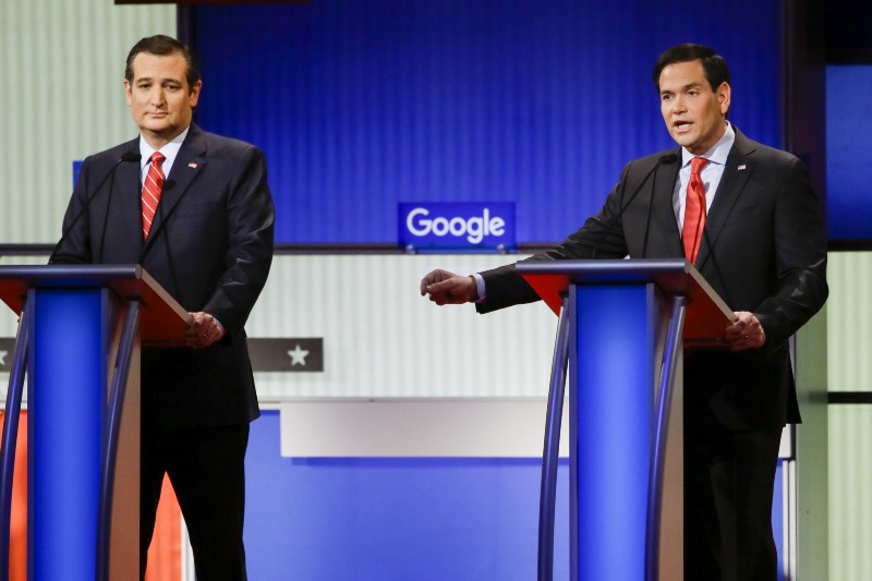 Republican Presidential hopefuls Ted Cruz (R-TX) and Marco Rubio (R-FL) both got scores of zero in the National Environmental Scorecard. CREDIT: AP PHOTO/CHARLIE NEIBERGALL