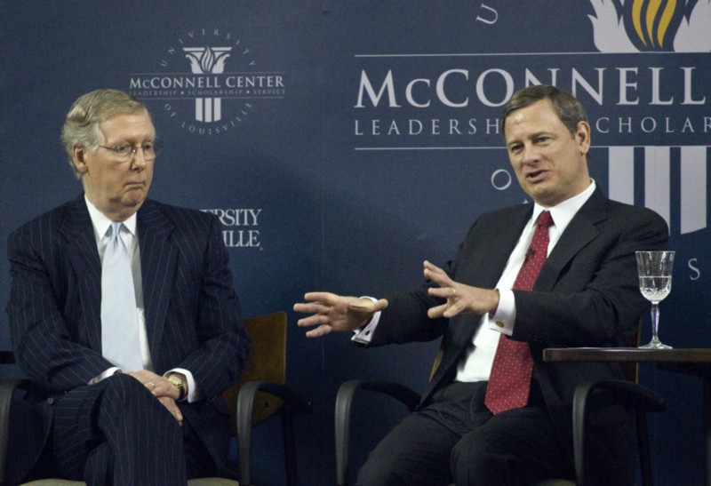 Sen. Mitch McConnell’s (R-KY) comments on confirming John Roberts to the Supreme Court differ from his views today CREDIT: AP PHOTO/BRIAN BOHANNON
