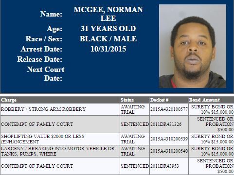 The Sumter County corrections website shows that McGee is awaiting trial for every criminal count, making him eligible to vote. CREDIT: sumtercountysc.org