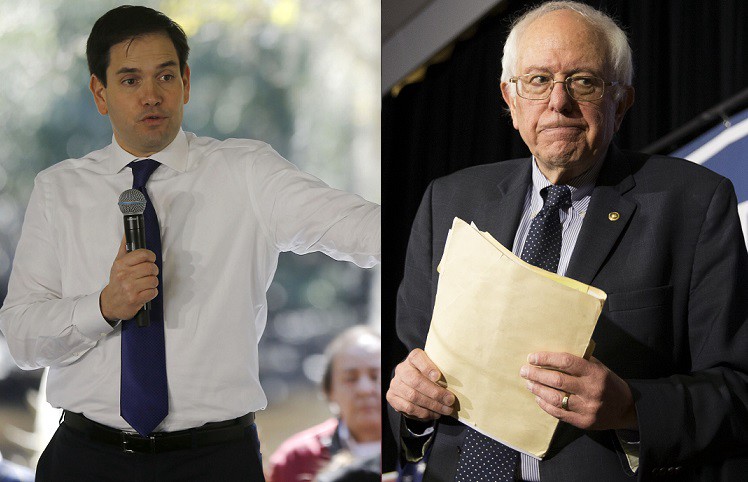 Republican presidential candidate Sen. Marco Rubio, left, and Democratic presidential candidate Sen. Bernie Sanders. CREDIT: AP PHOTOS