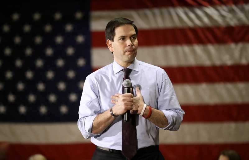 Republican presidential candidate Sen. Marco Rubio, R-Fla., speaks during a campaign rally, Sunday, Jan. 31, 2016, at the University of Northern Iowa in Cedar Falls, Iowa. CREDIT: AP PHOTO/CHARLIE NEIBERGALL