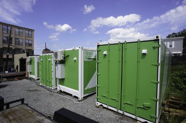 Four Freight Farms units operating in Boston, MA. CREDIT: Freight Farms