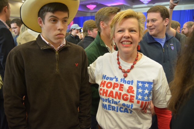 Brandy Long of Greenville, SC attended Trump’s victory party with her son. CREDIT: Kira Lerner