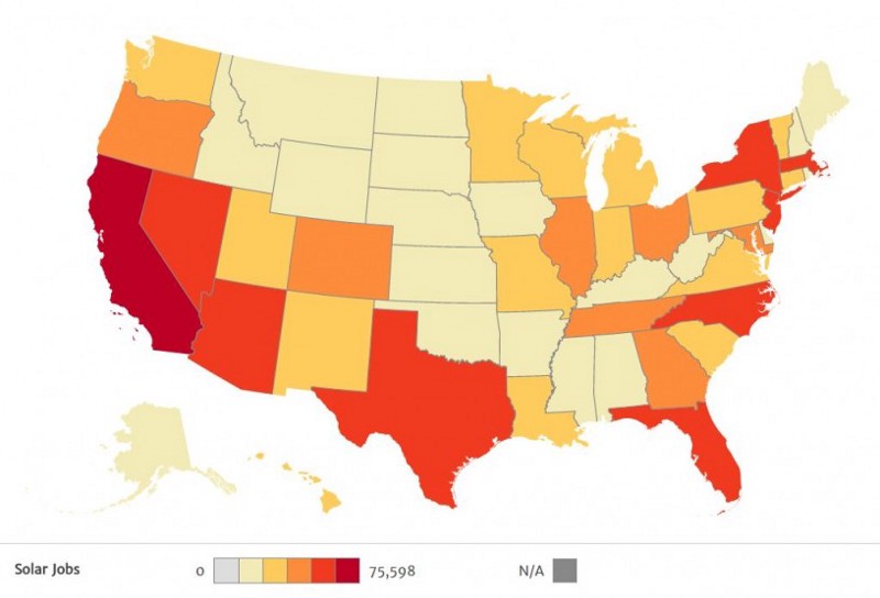 Total solar jobs by state. CREDIT:The solar foundation