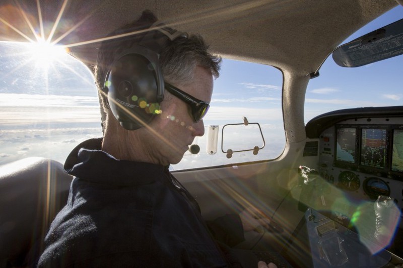 University of California Davis, pilot and UC Davis project scientist Stephen Conley looks at methane emission data from the Aliso Canyon Natural Gas Storage Facility above San Fernando Valley, Calif. Conley, flying in a pollution-detecting airplane, provided the first estimates of methane emissions spewing from the Southern California leak. CREDIT: Joe Proudman/UC Davis via AP