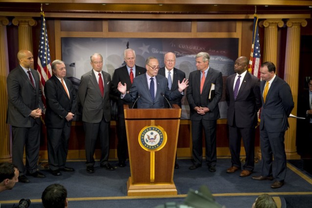 A bipartisan Senate committee introduces an historic criminal justice bill that includes sentencing reform CREDIT: AP/JACQUELYN MARTIN