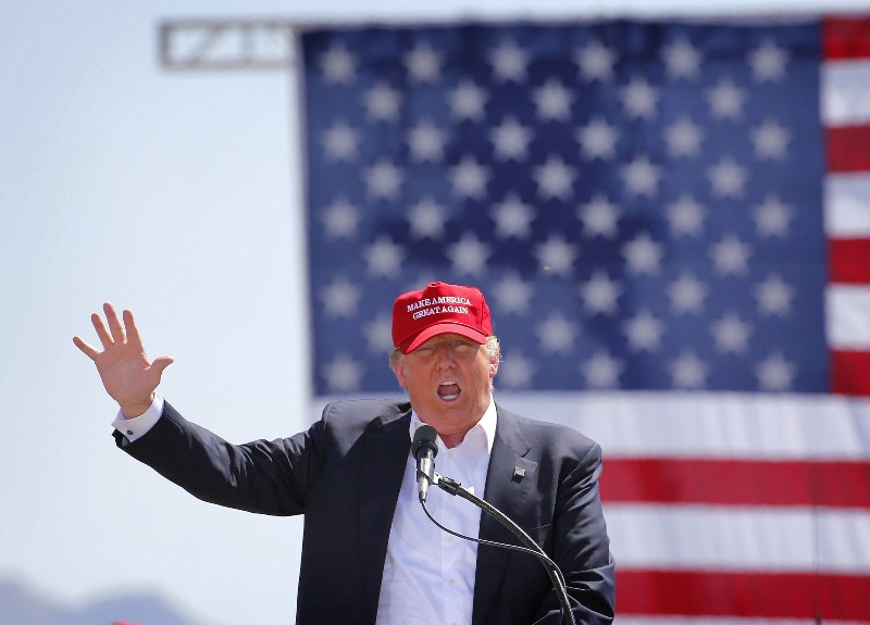 Republican presidential candidate Donald Trump speaks during a campaign rally Saturday, March 19, 2016, in Fountain Hills, Ariz. CREDIT: AP PHOTO/MATT YORK